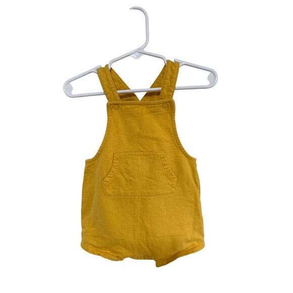 H&M Boys Infant Baby Size 6 9 Months Yellow SHortalls Bib Overalls Shorts Organi - Picture 1 of 3